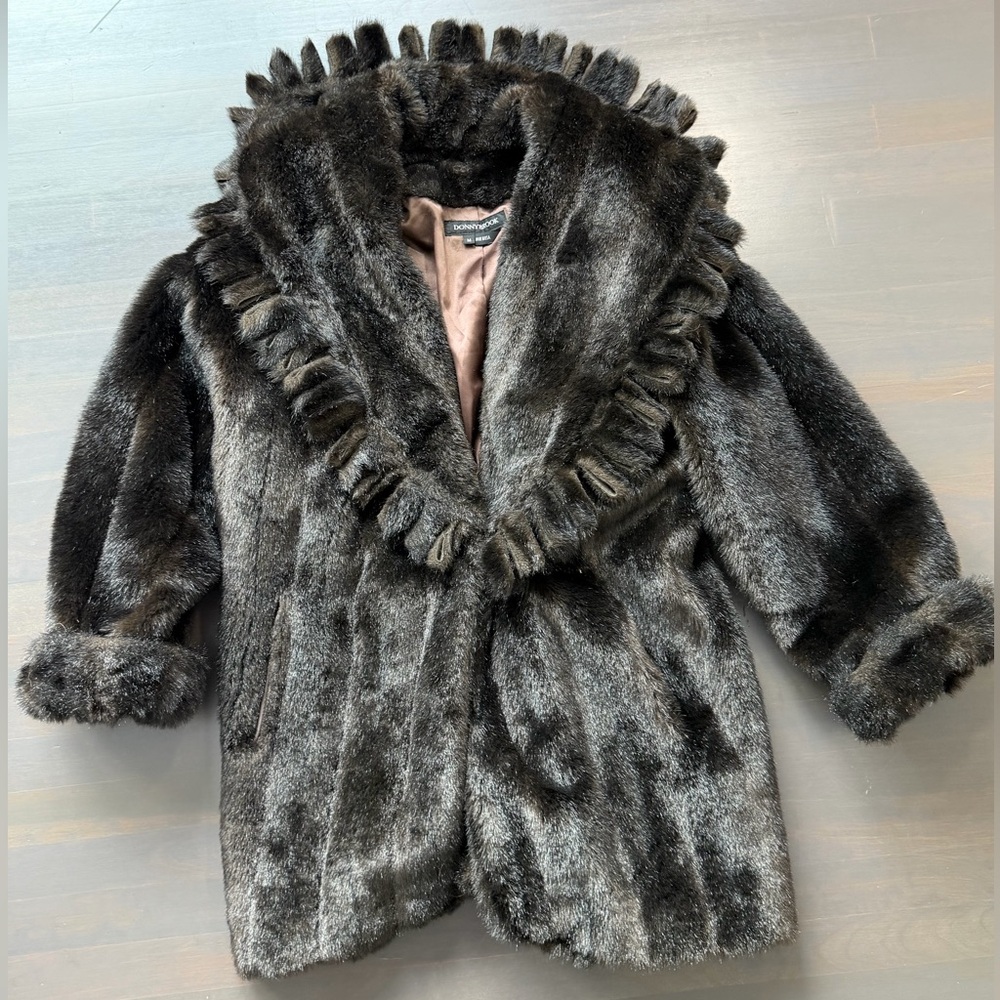Donny Brook Vintage Faux Fur Coat US Made Chocolate Brown Jacket Sz M Mob Glam